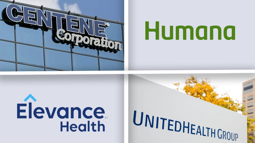 Centene, Humana, Elevance Health and UnitedHealth Group building exteriors