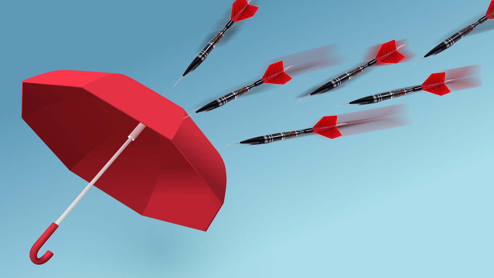 Red umbrella with red arrows coming toward it